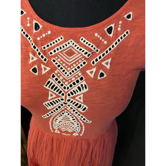 Free People Embroidered Coral Dress Cutouts Boho Gauze Skirt Cottagecore S - Picture 4 of 10